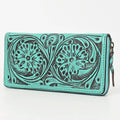 ADBGZ731 Hand Tooled Genuine Leather Floral Zip Organiser - Western Cowgirl Style