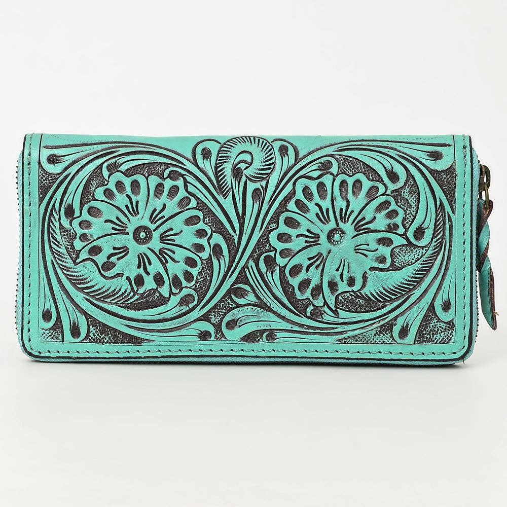 ADBGZ731 Hand Tooled Genuine Leather Floral Zip Organiser - Western Cowgirl Style