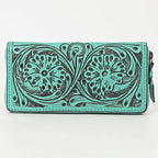 ADBGZ731 Hand Tooled Genuine Leather Floral Zip Organiser - Western Cowgirl Style