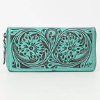 ADBGZ731 Hand Tooled Genuine Leather Floral Zip Organiser - Western Cowgirl Style