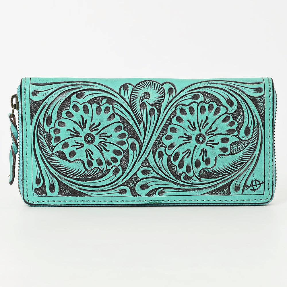 ADBGZ731 Hand Tooled Genuine Leather Floral Zip Organiser - Western Cowgirl Style