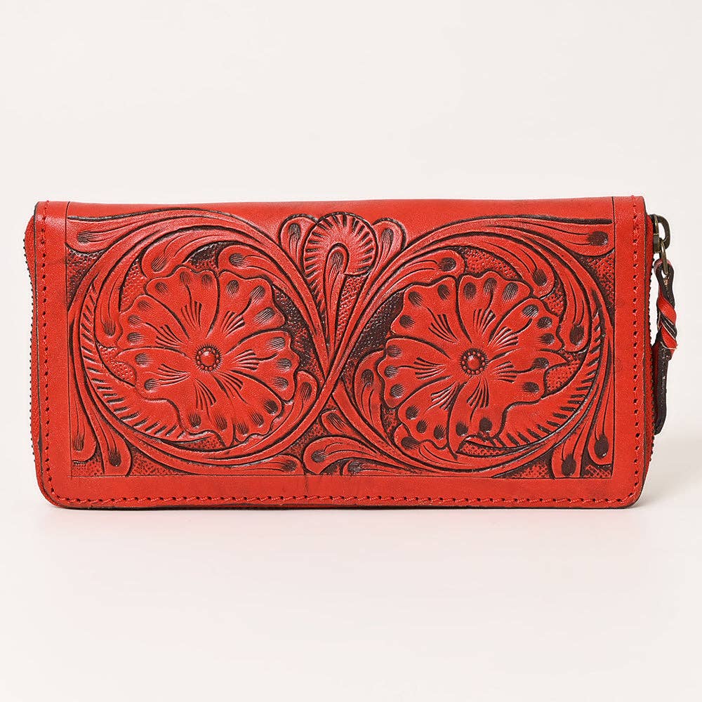 ADBGZ731 Hand Tooled Genuine Leather Floral Zip Organiser - Western Cowgirl Style