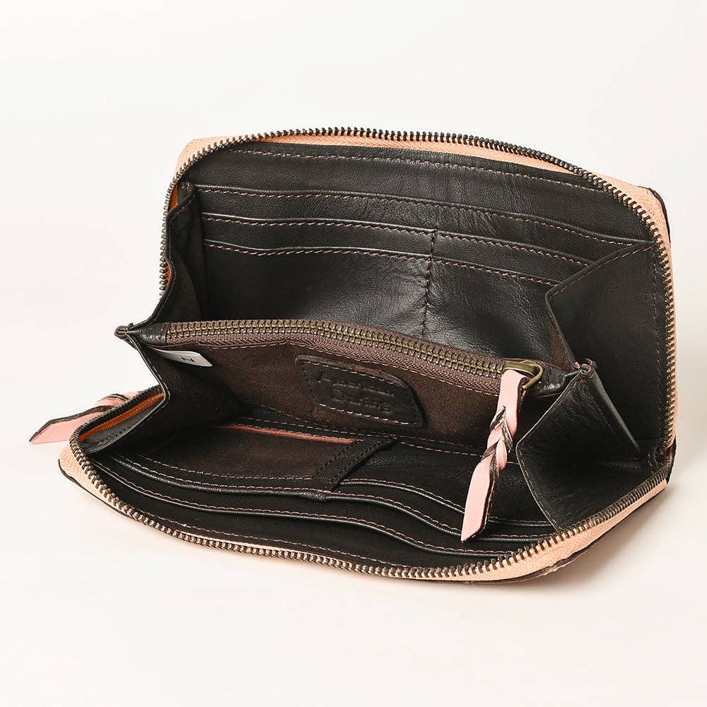 ADBGZ731 Hand Tooled Genuine Leather Floral Zip Organiser - Western Cowgirl Style