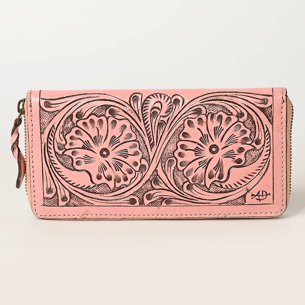 ADBGZ731 Hand Tooled Genuine Leather Floral Zip Organiser - Western Cowgirl Style