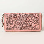 ADBGZ731 Hand Tooled Genuine Leather Floral Zip Organiser - Western Cowgirl Style