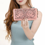 ADBGZ731 Hand Tooled Genuine Leather Floral Zip Organiser - Western Cowgirl Style