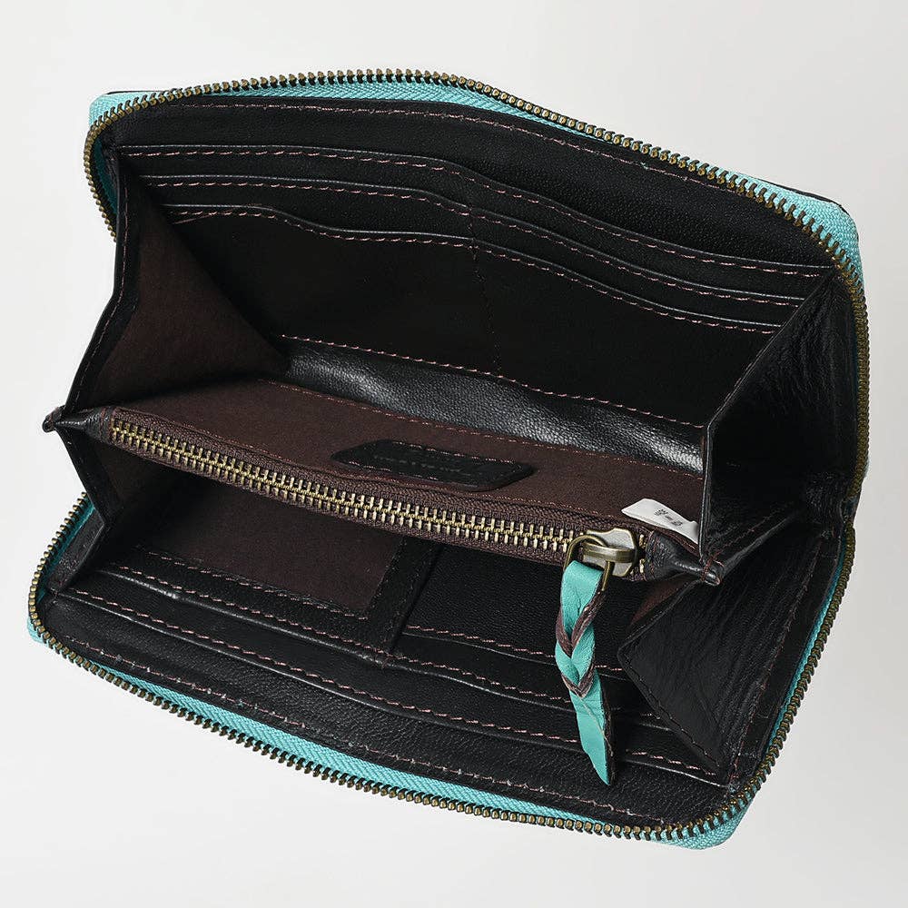 ADBGZ731 Hand Tooled Genuine Leather Floral Zip Organiser - Western Cowgirl Style