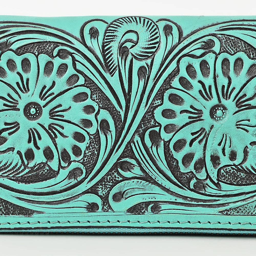 ADBGZ731 Hand Tooled Genuine Leather Floral Zip Organiser - Western Cowgirl Style