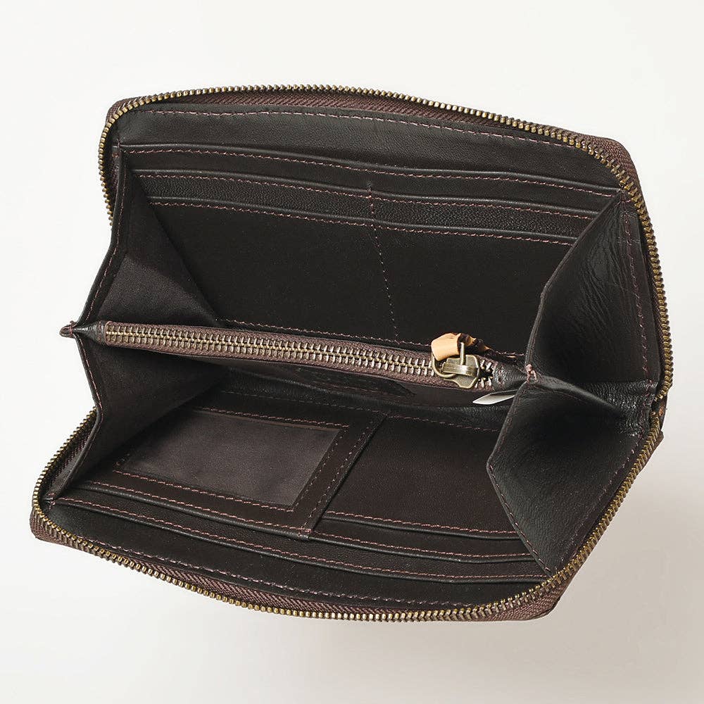 ADBGZ731 Hand Tooled Genuine Leather Floral Zip Organiser - Western Cowgirl Style