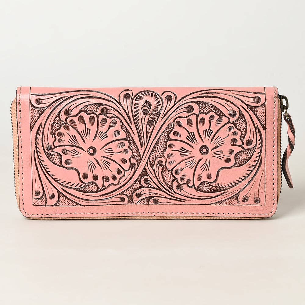 ADBGZ731 Hand Tooled Genuine Leather Floral Zip Organiser - Western Cowgirl Style