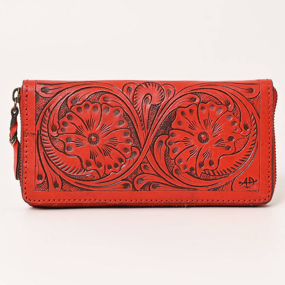 ADBGZ731 Hand Tooled Genuine Leather Floral Zip Organiser - Western Cowgirl Style
